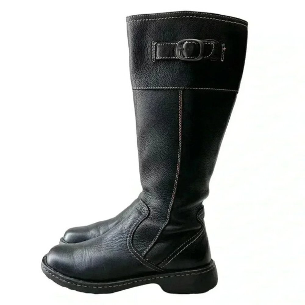 BORN Leather Riding Boots Tall Knee High Equestrian Buckle Black Size 6.5 EU37 - Picture 5 of 16